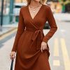 Womens 2025 Fall Dresses Teacher Church Business Casual Work Outfits Knit Midi Sweater Pockets Belt Dress