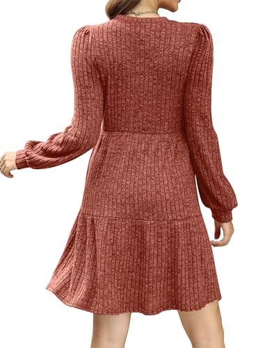 Womens V Neck Long Sleeve Fall Dresses Baby Doll Casual Sweater Dress Fashion Clothes