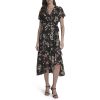 Women's Cap Sleeve Surplice Neck Side Tie Faux Wrap Midi Dress