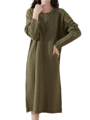 Women Wool Dress Twist Flower Pullover Loose Cashmere Sweater Merino Wool Knitwear Fashion Long Sleeve Skirts