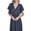 Womens Flutter Sleeve V-Neck Fit & Flare Maxi Dress