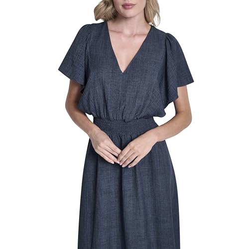 Womens Flutter Sleeve V-Neck Fit & Flare Maxi Dress
