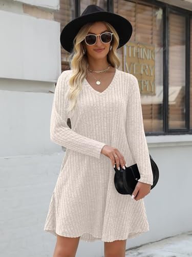 Plus Size Sweater Dress for Women Tshirt Fall Dresses Winter V Neck Long Sleeve Pockets Casual Party Loose Fit
