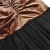 Women Long Sleeve Patchwork Bow Velour Mesh Crewneck Party Dress