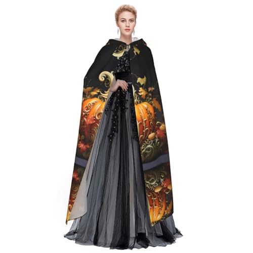 Fall Pumpkin Print Halloween Hooded Cloak Unisex Vibrant Adult Medieval Renaissance Festivals Cosplay
