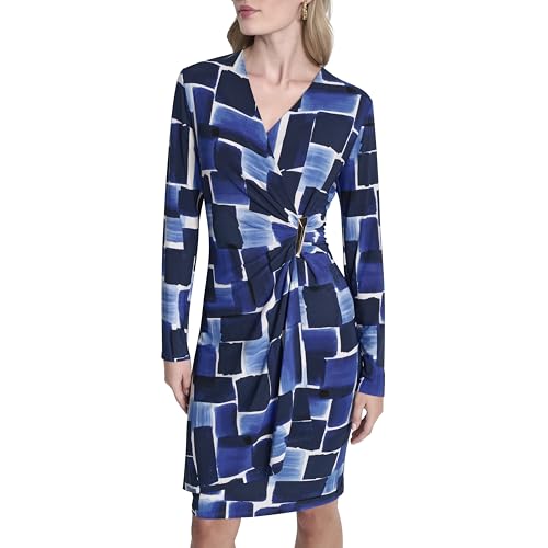 Womens Long Sleeve Surplice Neck Sheath Dress