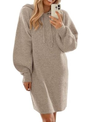 Womens Fall Sweater Dress Casual Long Sleeve Chunky Knit Pullover Oversized Hoodie Tunic Sweaters Winter Clothes