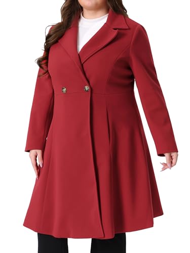 Plus Size Winter Coats for Women Notch Lapel Double Breasted with Pockets A Line Elegant Trench Pea Coats