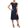 Petite Cocktail Dress in Rosette Lace with Cap Sleeves
