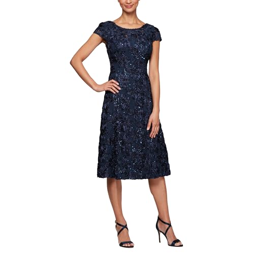 Petite Cocktail Dress in Rosette Lace with Cap Sleeves