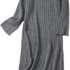 Women's Long Sleeve Knit Dress Belt Trim Ethereal Chic Fall Winter Warm Casual Midi Dress