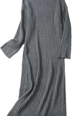 Women's Long Sleeve Knit Dress Belt Trim Ethereal Chic Fall Winter Warm Casual Midi Dress