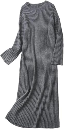 Women's Long Sleeve Knit Dress Belt Trim Ethereal Chic Fall Winter Warm Casual Midi Dress