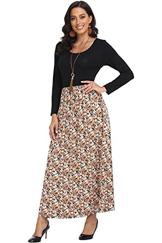 Women's Long Sleeves Maxi Dress Plain Empire Waist Casual Dress Loose Fall/Winter Dresses with Pockets