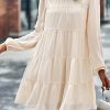 Long Sleeve Baby Doll Dresses Women 2025 Casual Fall Winter Ruffle Mock Neck Tiered Mini Flowy Swing Shift Dress