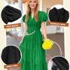 Summer Maxi Dress for Women Casual Flowy V Neck Short Sleeve A Line Empire Waist Tiered Long Dresses with Pockets