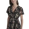Women's Cap Sleeve Surplice Neck Side Tie Faux Wrap Midi Dress