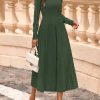 Fall Dresses for Women 2025 Long Sleeve Work Casual A Line Pleated Cocktail Church Midi Winter Sweater Dress