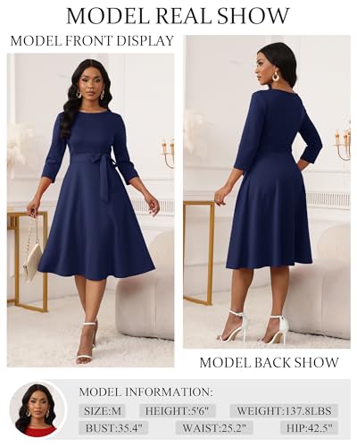 Women's Cocktail Dresses 3/4 Sleeve Vintage Wedding Guest Dress (XS-3XL)
