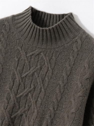 Women's Long Sleeve 100 Percent Cashmere Mock Neck Cable Knitting Pullover Fall Winter Thick Soft