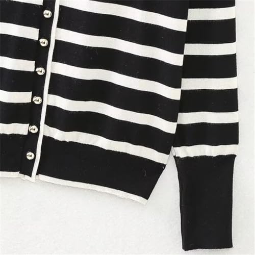Women's Fall and Winter Single-Breasted V-Neck Striped Color Clashing Knitwear