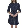 Womens Long Sleeve Collared Tie Fit & Flare Mini Dress