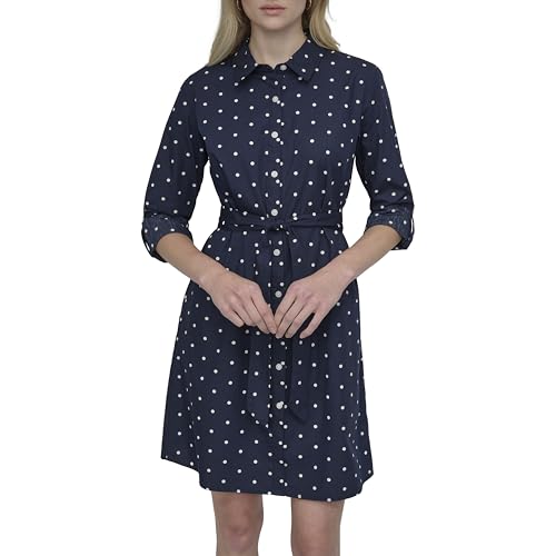 Womens Long Sleeve Collared Tie Fit & Flare Mini Dress