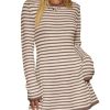 Womens Striped Pullover Sweater Crew Neck Fall Long Sleeve Trendy Casual Ribbed Knit Tunic Mini Dress
