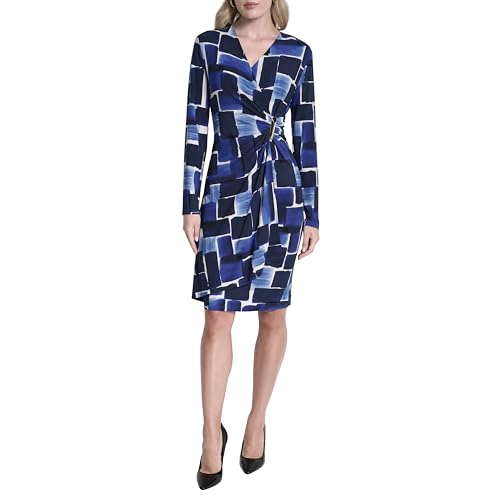 Womens Long Sleeve Surplice Neck Sheath Dress