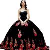 Pearls Strapless Velvet Quinceanera Dresses Winter Fall Floral Red Flower Appliques A-line Sweet 15 Dress 2025