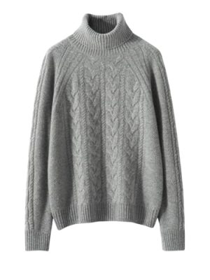 Women's Turtleneck Cable Knit 100 Percent Cashmere Pullover Fall Winter Thick Warm Classic