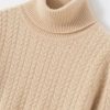 Women's High Collar 100 Percent Cashmere Cable Knit Turtleneck Sweater Fall Winter Pullover