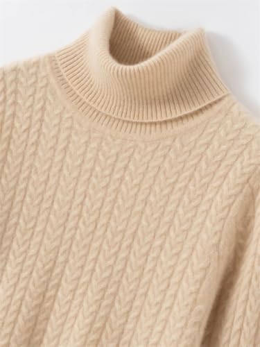 Women's High Collar 100 Percent Cashmere Cable Knit Turtleneck Sweater Fall Winter Pullover