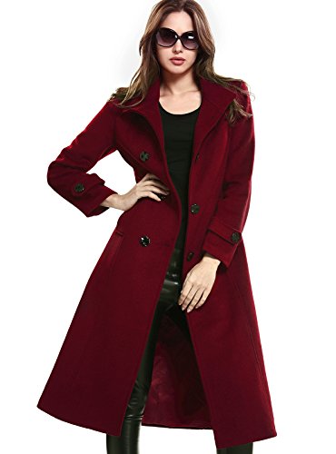 Women's Wool Trench Coat Winter Double-Breasted Jacket with Belts