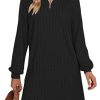 Women's Casual Long Sleeve Fall Dresses V Neck Ribbed Knit Lightweight Sweater Dress with Zippers