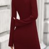 Fall Dresses for Women 2025 Ribbed Knit Bodycon Dress Mock Neck Bell Long Sleeve Pullover Sweater Winter Mini Dresses