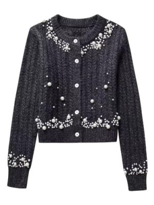 Street Fall and Winter Women's Fit Long Sleeve Beaded Knit Jacket