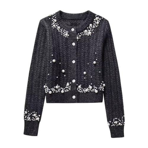 Street Fall and Winter Women's Fit Long Sleeve Beaded Knit Jacket