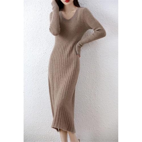 Women's Cashmere Knitted Dress Merino Wool Pullover Elegant Casual Long Dress for Fall Winter