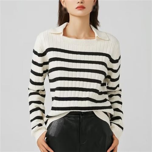 Women's Lapel Loose Casual Fall and Winter Striped Knit Sweater