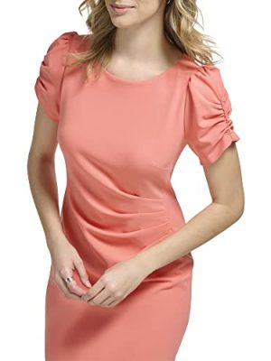 Womens Paris Women's Crepe Side Rouched Sheath Dress