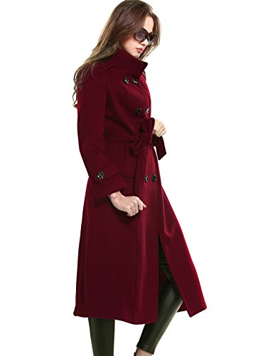 Women's Wool Trench Coat Winter Double-Breasted Jacket with Belts