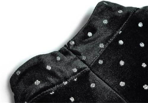 Women’s Velour Dress Stand Collar Long Sleeve Solid Color Lace-Up Dot Patchwork