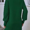 Women's Long Sleeve Sweater Mini Dress Casual Loose Mock Neck Empire Waist Cocktail Party Knit Short Dresses
