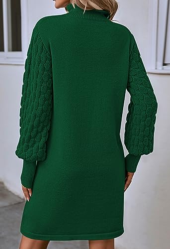 Women's Long Sleeve Sweater Mini Dress Casual Loose Mock Neck Empire Waist Cocktail Party Knit Short Dresses