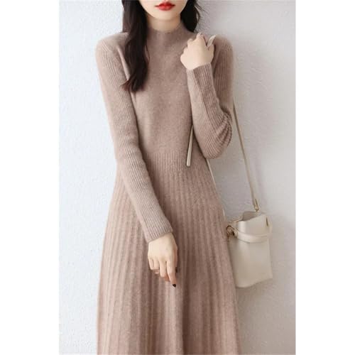 Women's Half-Mock Neck Slim-Fit A-Line Wool Knit Dress Perfect for Fall and Winter