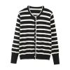 Women's Fall and Winter Single-Breasted V-Neck Striped Color Clashing Knitwear