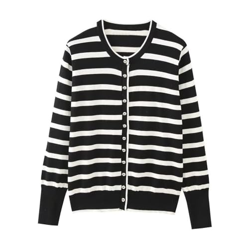 Women's Fall and Winter Single-Breasted V-Neck Striped Color Clashing Knitwear