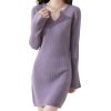 - Wool Sweater Dress Women's Trumpet Sleeve Slim Tight Knitted V Neck Pullover Fall Winter Mid-Long Tops