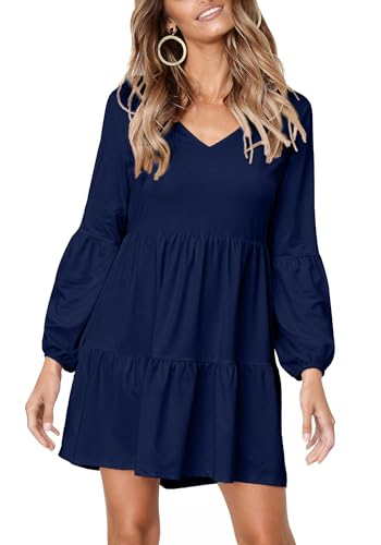 Dresses for Women Casual Long Sleeve V Neck Flowy Swing Tunic Dress Fall Outfits 2025